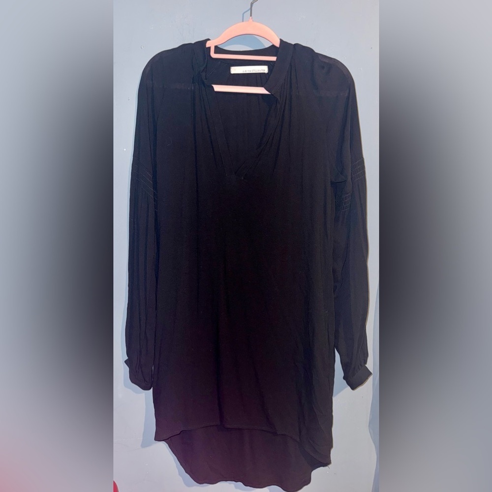 Stillwater Black Sheer Tunic Dress Size S Long Sleeve V-Neck Flowy Mini Dress
